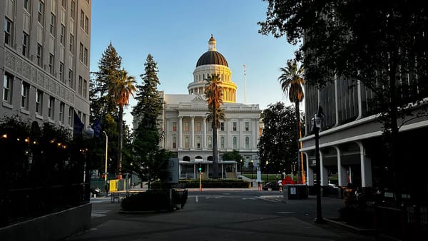 Picture of a capitol building with a dome on top and palm trees in front