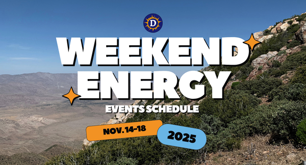 Picture of a mountain over the desert with the words: "Weekend energy events schedule, Nov. 14-18 2025"